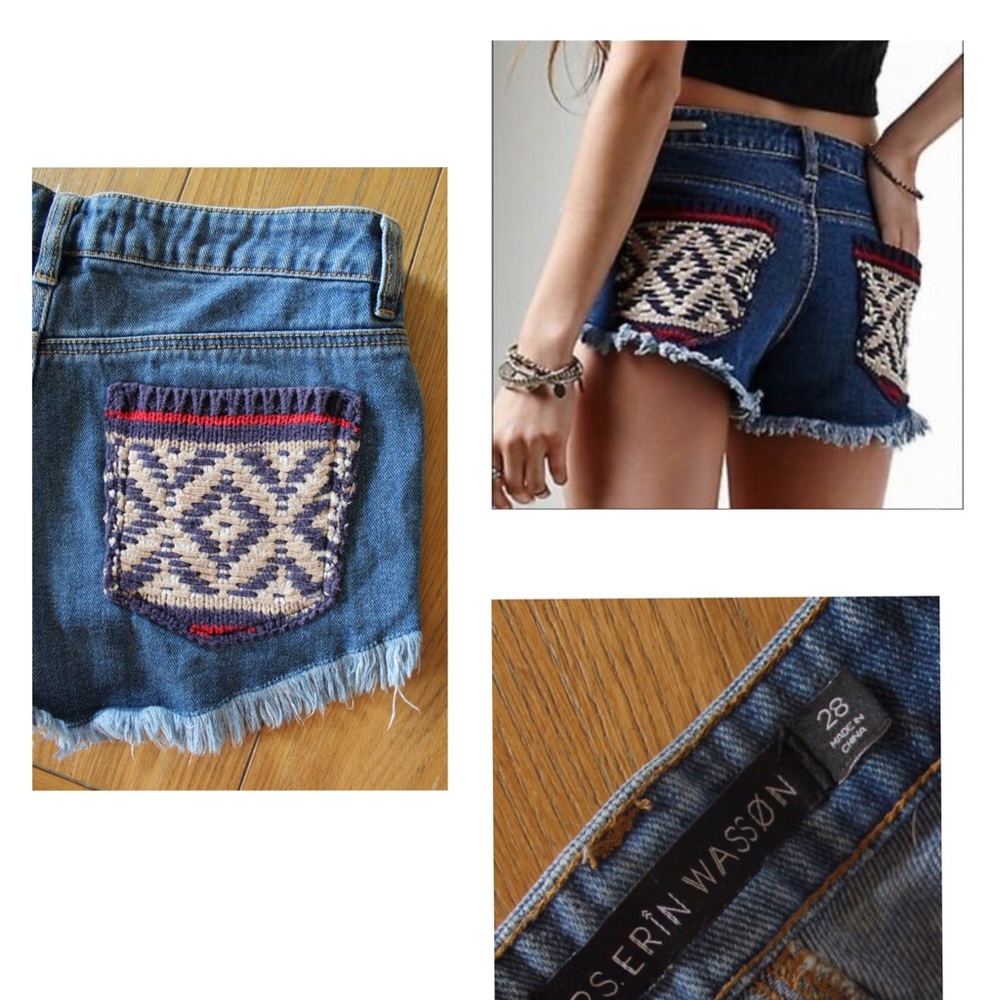 P.S. Erin Wasson Boho Embroidered Shortie Vintage Jean Shorts 28 6
